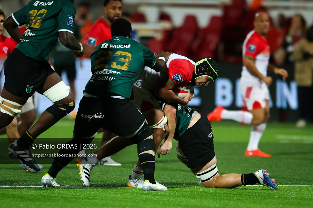 Aston Fortuin, lors du match de Pro D2 entre le Biarritz olympique et Montauban, le 25 septembre 2026 au stade Aguiléra de Biarritz, France (Photo Pablo ORDAS)