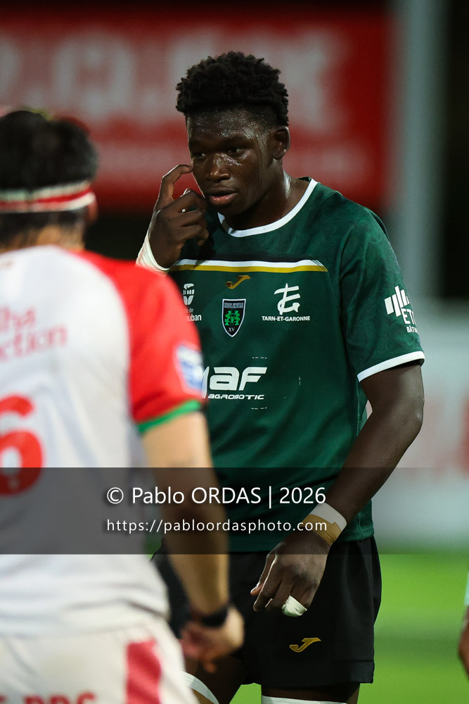 Youssouf Soucouna, lors du match de Pro D2 entre le Biarritz olympique et Montauban, le 25 septembre 2026 au stade Aguiléra de Biarritz, France (Photo Pablo ORDAS)