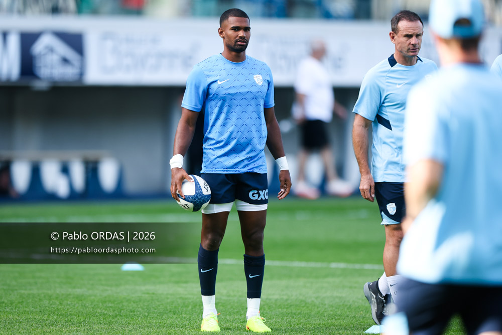Léo Coly, lors du match amical entre l'Aviron bayonnais et le Stade toulousain, le 28 août 2026 au stade Jean Dauger de Bayonne, France (Photo Pablo ORDAS)