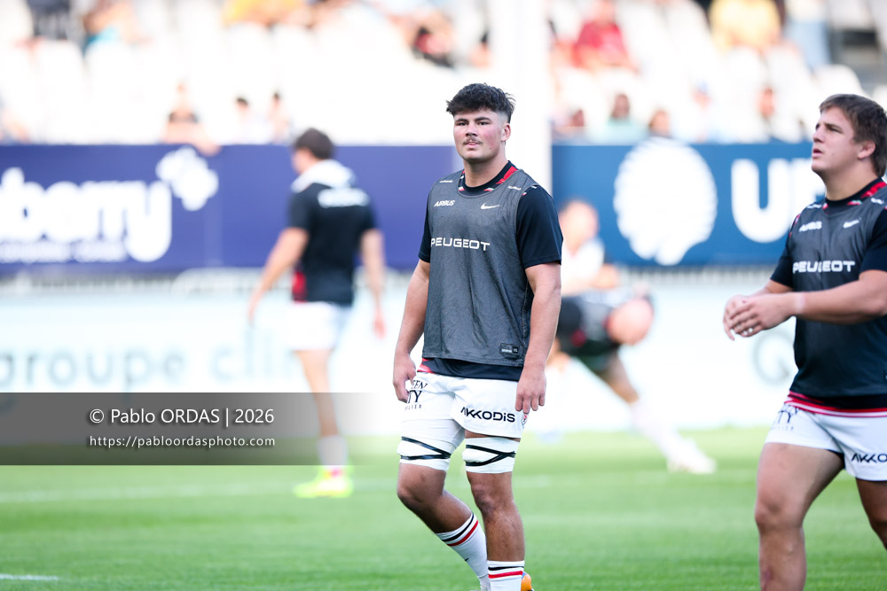 Guillaume Raynaud, lors du match amical entre l'Aviron bayonnais et le Stade toulousain, le 28 août 2026 au stade Jean Dauger de Bayonne, France (Photo Pablo ORDAS)