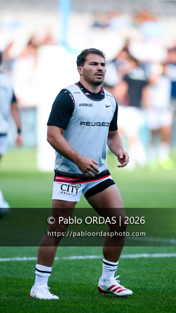 Antoine Dupont, lors du match amical entre l'Aviron bayonnais et le Stade toulousain, le 28 août 2026 au stade Jean Dauger de Bayonne, France (Photo Pablo ORDAS)