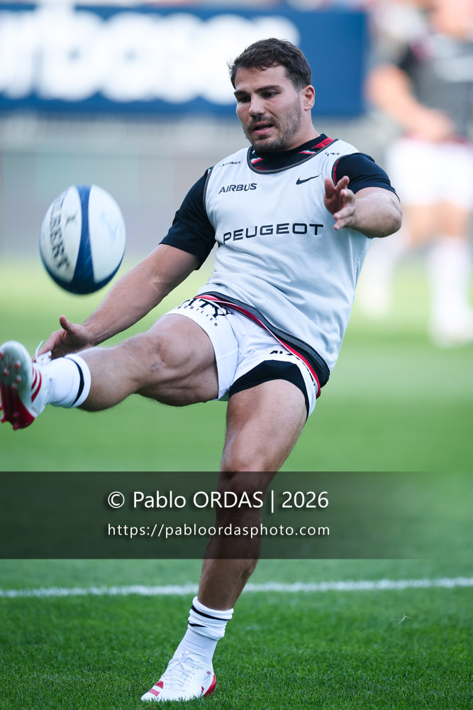 Antoine Dupont, lors du match amical entre l'Aviron bayonnais et le Stade toulousain, le 28 août 2026 au stade Jean Dauger de Bayonne, France (Photo Pablo ORDAS)