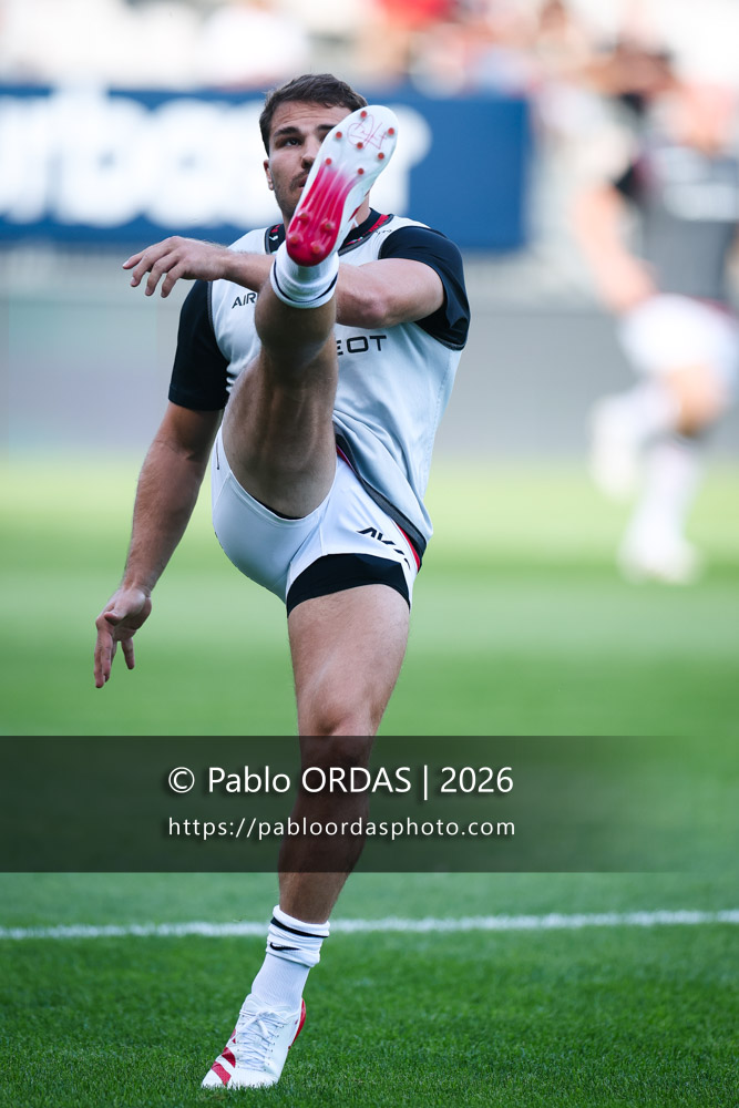 Antoine Dupont, lors du match amical entre l'Aviron bayonnais et le Stade toulousain, le 28 août 2026 au stade Jean Dauger de Bayonne, France (Photo Pablo ORDAS)