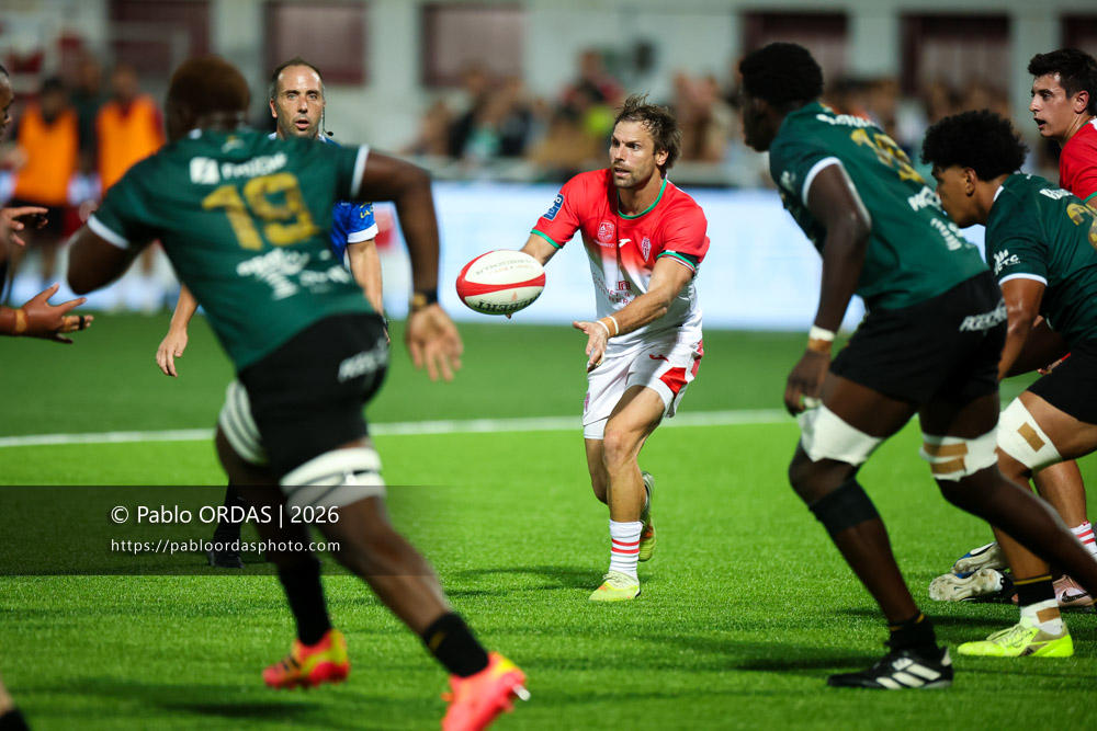 Yann Lesgourgues, lors du match de Pro D2 entre le Biarritz olympique et Montauban, le 25 septembre 2026 au stade Aguiléra de Biarritz, France (Photo Pablo ORDAS)