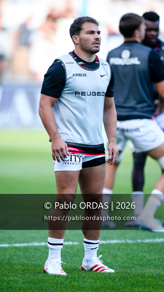 Antoine Dupont, lors du match amical entre l'Aviron bayonnais et le Stade toulousain, le 28 août 2026 au stade Jean Dauger de Bayonne, France (Photo Pablo ORDAS)