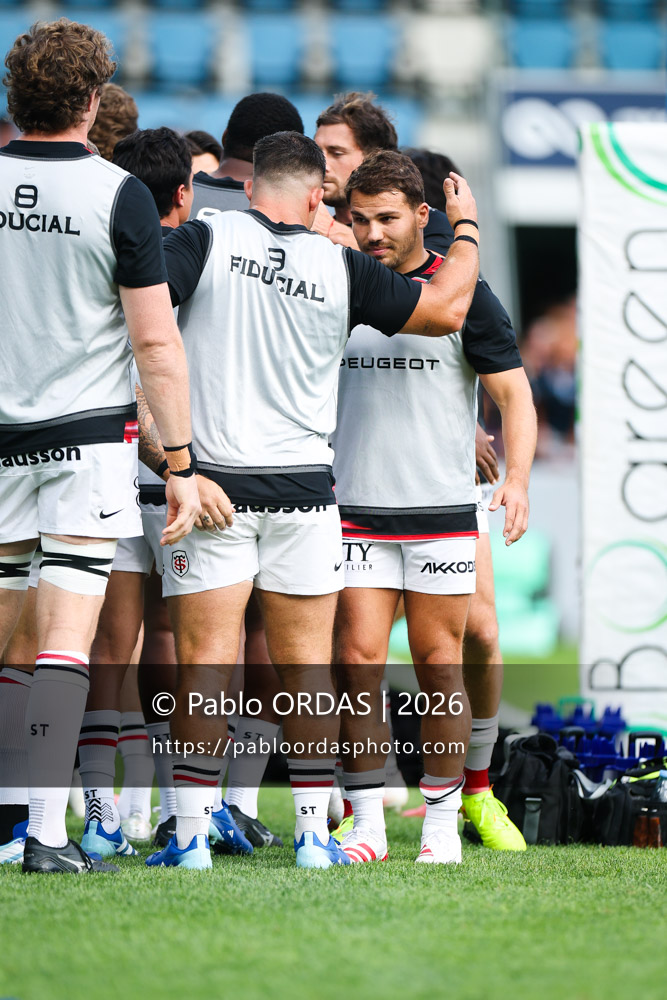 Antoine Dupont, lors du match amical entre l'Aviron bayonnais et le Stade toulousain, le 28 août 2026 au stade Jean Dauger de Bayonne, France (Photo Pablo ORDAS)