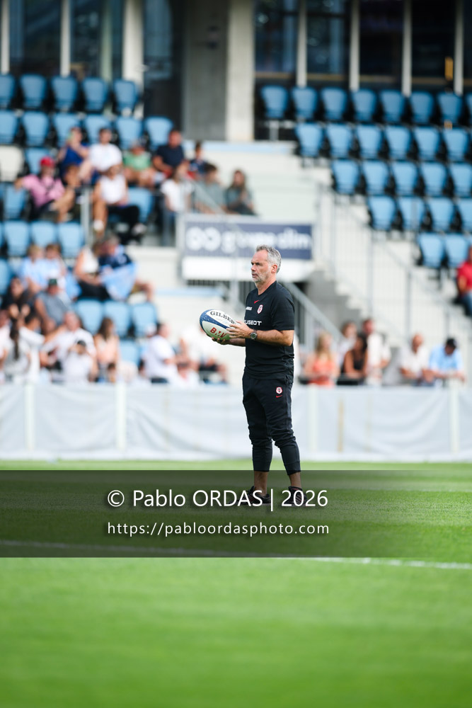 Ugo Mola, lors du match amical entre l'Aviron bayonnais et le Stade toulousain, le 28 août 2026 au stade Jean Dauger de Bayonne, France (Photo Pablo ORDAS)