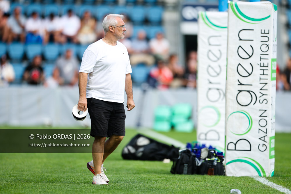 Jérôme Cazalbou, lors du match amical entre l'Aviron bayonnais et le Stade toulousain, le 28 août 2026 au stade Jean Dauger de Bayonne, France (Photo Pablo ORDAS)