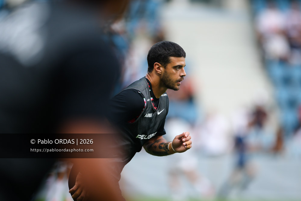 Romain Ntamack, lors du match amical entre l'Aviron bayonnais et le Stade toulousain, le 28 août 2026 au stade Jean Dauger de Bayonne, France (Photo Pablo ORDAS)