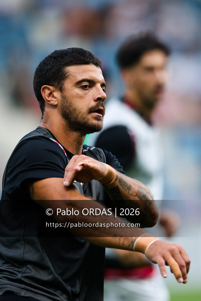 Romain Ntamack, lors du match amical entre l'Aviron bayonnais et le Stade toulousain, le 28 août 2026 au stade Jean Dauger de Bayonne, France (Photo Pablo ORDAS)
