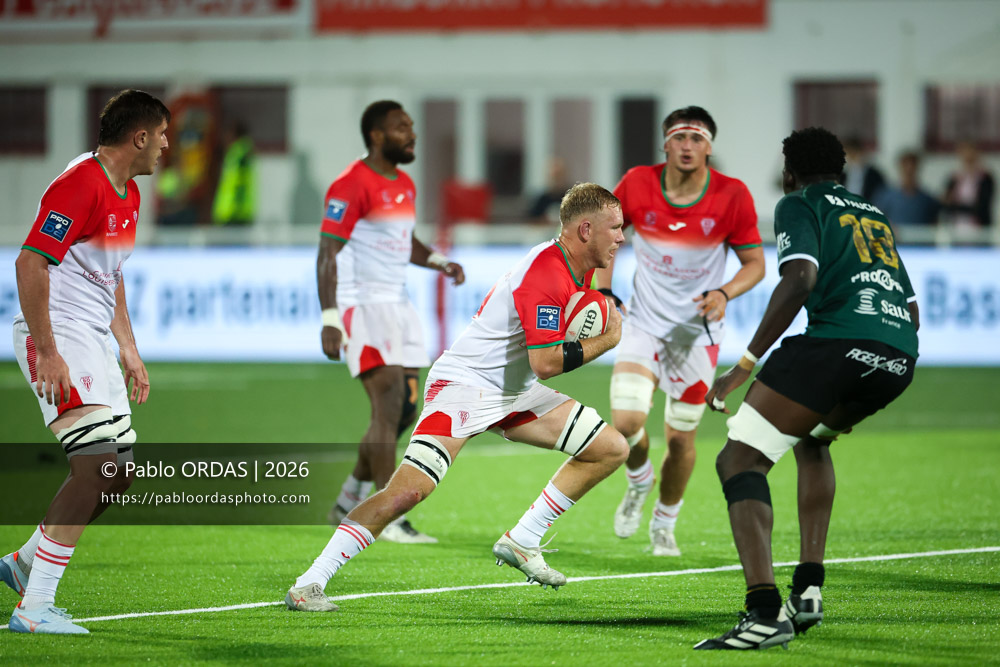Heath Backhouse, lors du match de Pro D2 entre le Biarritz olympique et Montauban, le 25 septembre 2026 au stade Aguiléra de Biarritz, France (Photo Pablo ORDAS)