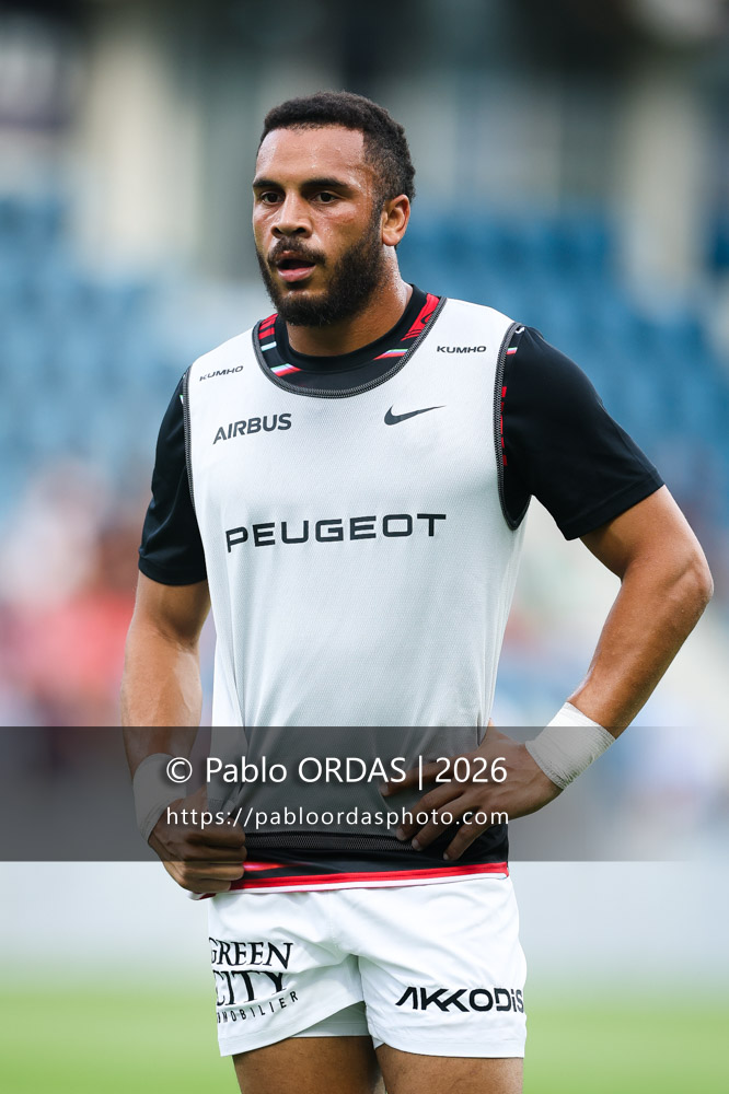 Matthis Lebel, lors du match amical entre l'Aviron bayonnais et le Stade toulousain, le 28 août 2026 au stade Jean Dauger de Bayonne, France (Photo Pablo ORDAS)