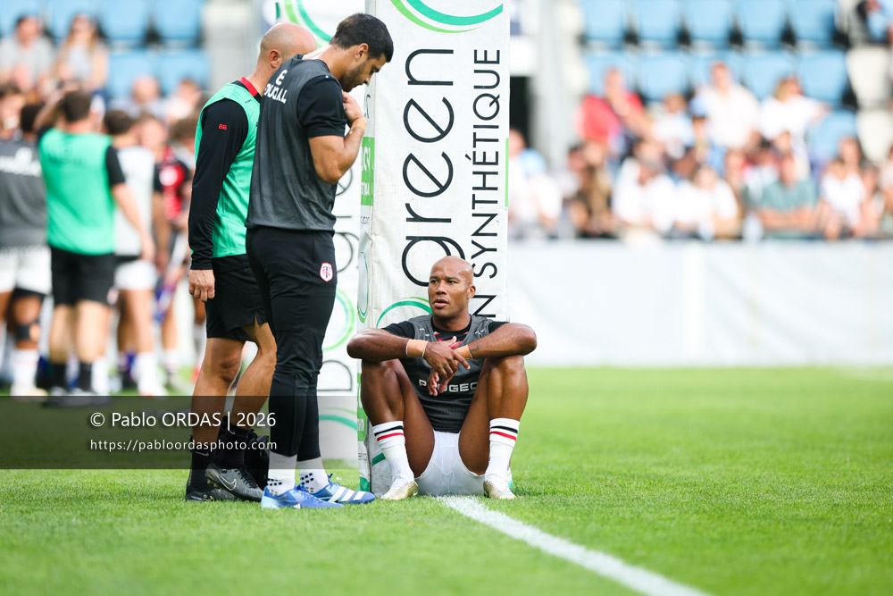 Teddy Thomas, lors du match amical entre l'Aviron bayonnais et le Stade toulousain, le 28 août 2026 au stade Jean Dauger de Bayonne, France (Photo Pablo ORDAS)