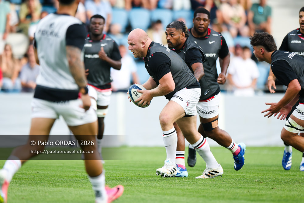 Joel Merkler, lors du match amical entre l'Aviron bayonnais et le Stade toulousain, le 28 août 2026 au stade Jean Dauger de Bayonne, France (Photo Pablo ORDAS)