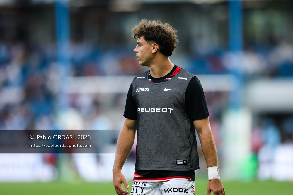 Mathis Gil, lors du match amical entre l'Aviron bayonnais et le Stade toulousain, le 28 août 2026 au stade Jean Dauger de Bayonne, France (Photo Pablo ORDAS)
