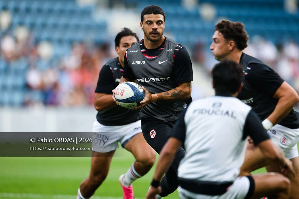 Romain Ntamack, lors du match amical entre l'Aviron bayonnais et le Stade toulousain, le 28 août 2026 au stade Jean Dauger de Bayonne, France (Photo Pablo ORDAS)