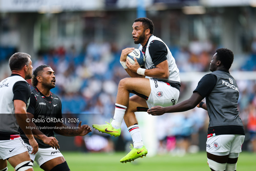 Matthis Lebel, lors du match amical entre l'Aviron bayonnais et le Stade toulousain, le 28 août 2026 au stade Jean Dauger de Bayonne, France (Photo Pablo ORDAS)