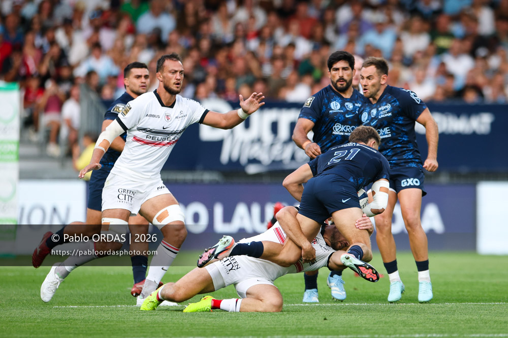 Arnaud Erbinartegaray, lors du match amical entre l'Aviron bayonnais et le Stade toulousain, le 28 août 2026 au stade Jean Dauger de Bayonne, France (Photo Pablo ORDAS)