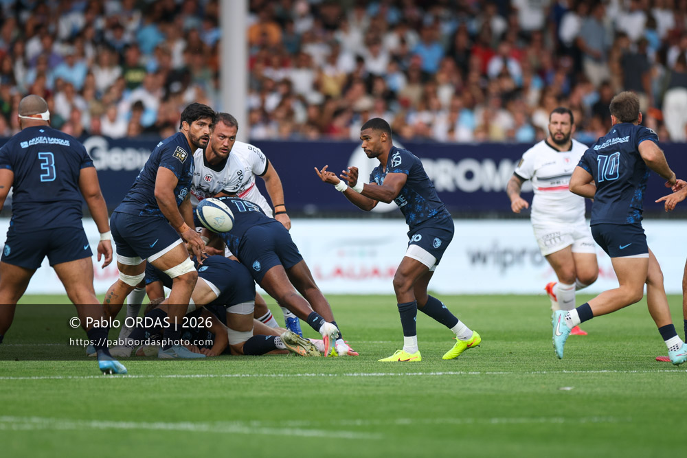 Léo Coly, lors du match amical entre l'Aviron bayonnais et le Stade toulousain, le 28 août 2026 au stade Jean Dauger de Bayonne, France (Photo Pablo ORDAS)