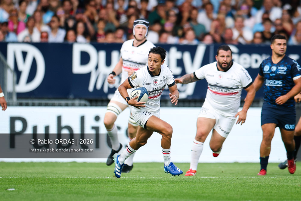 Ange Capuozzo, lors du match amical entre l'Aviron bayonnais et le Stade toulousain, le 28 août 2026 au stade Jean Dauger de Bayonne, France (Photo Pablo ORDAS)