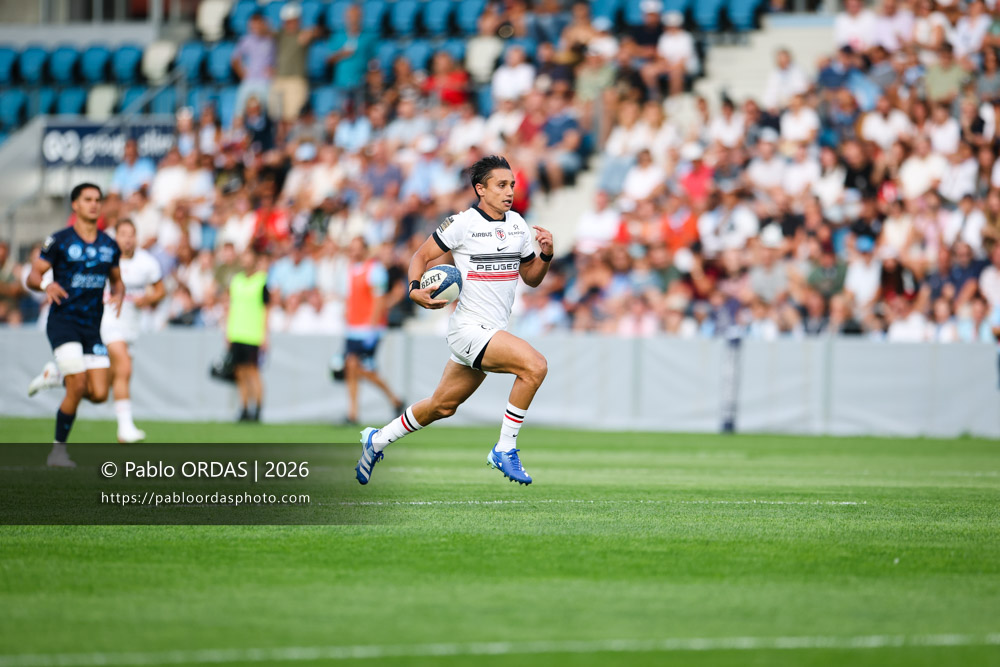 Ange Capuozzo, lors du match amical entre l'Aviron bayonnais et le Stade toulousain, le 28 août 2026 au stade Jean Dauger de Bayonne, France (Photo Pablo ORDAS)