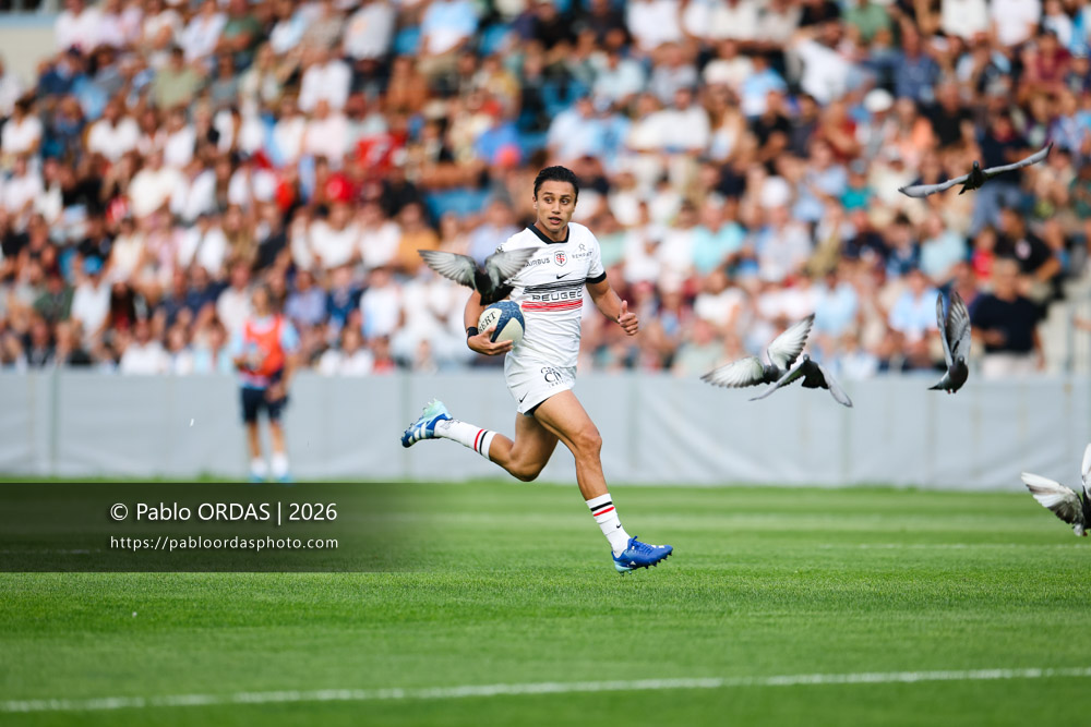 Ange Capuozzo, lors du match amical entre l'Aviron bayonnais et le Stade toulousain, le 28 août 2026 au stade Jean Dauger de Bayonne, France (Photo Pablo ORDAS)