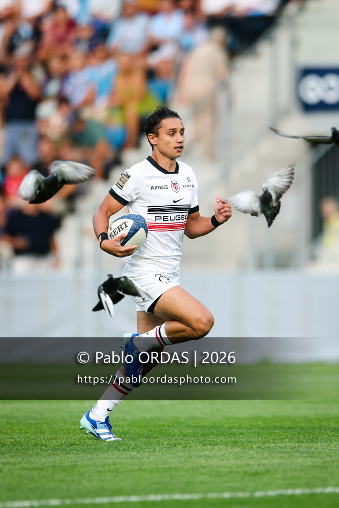 Ange Capuozzo, lors du match amical entre l'Aviron bayonnais et le Stade toulousain, le 28 août 2026 au stade Jean Dauger de Bayonne, France (Photo Pablo ORDAS)