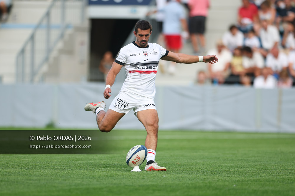 Thomas Ramos, lors du match amical entre l'Aviron bayonnais et le Stade toulousain, le 28 août 2026 au stade Jean Dauger de Bayonne, France (Photo Pablo ORDAS)