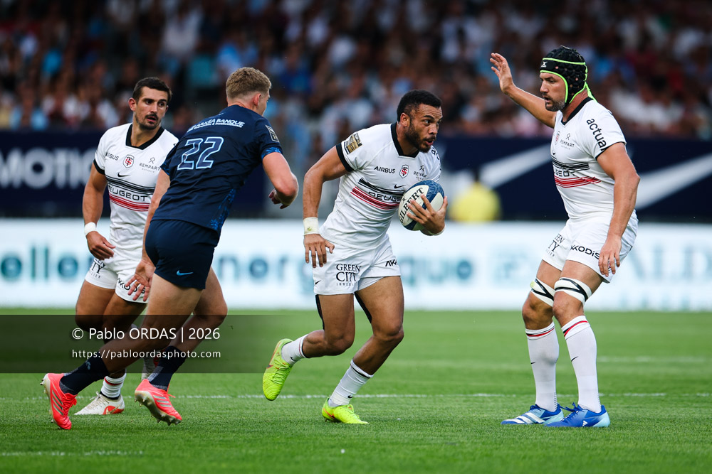 Matthis Lebel, lors du match amical entre l'Aviron bayonnais et le Stade toulousain, le 28 août 2026 au stade Jean Dauger de Bayonne, France (Photo Pablo ORDAS)