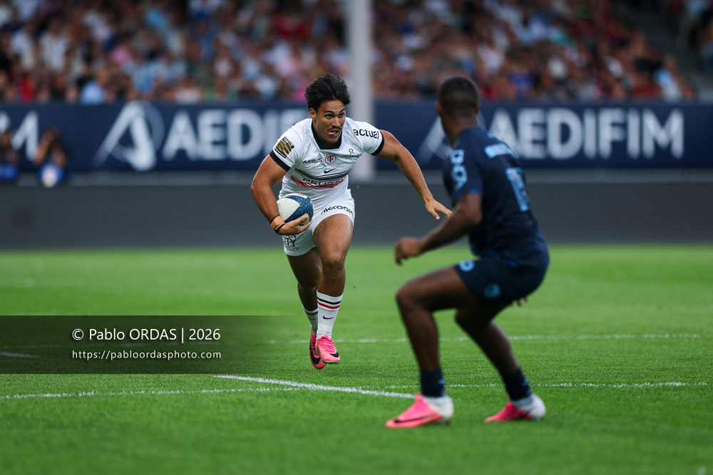 Kalvin Gourgues, lors du match amical entre l'Aviron bayonnais et le Stade toulousain, le 28 août 2026 au stade Jean Dauger de Bayonne, France (Photo Pablo ORDAS)