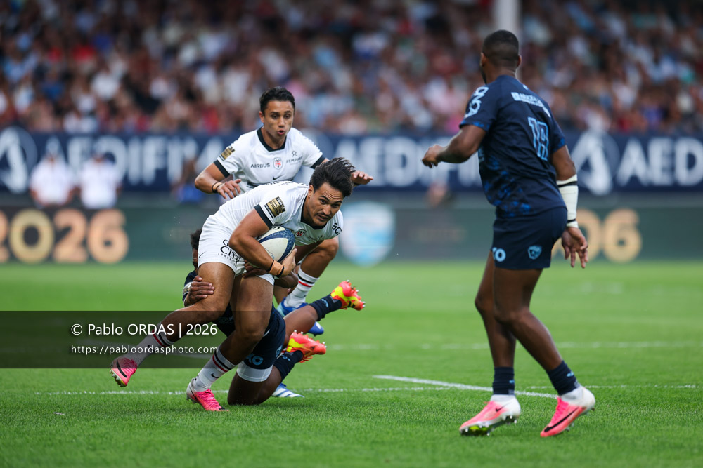 Kalvin Gourgues, lors du match amical entre l'Aviron bayonnais et le Stade toulousain, le 28 août 2026 au stade Jean Dauger de Bayonne, France (Photo Pablo ORDAS)