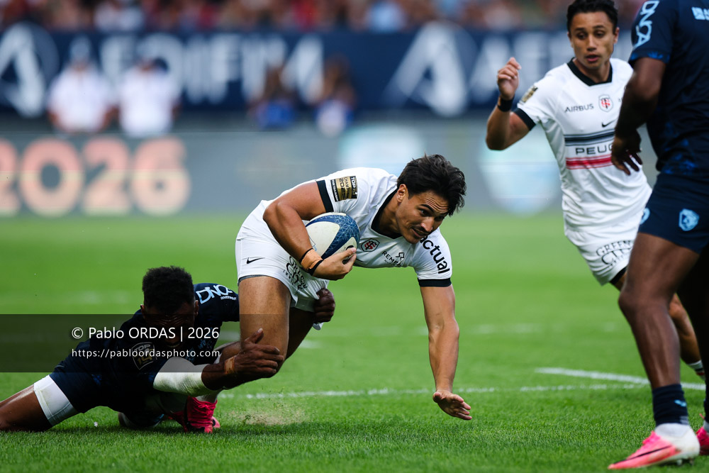 Kalvin Gourgues, lors du match amical entre l'Aviron bayonnais et le Stade toulousain, le 28 août 2026 au stade Jean Dauger de Bayonne, France (Photo Pablo ORDAS)
