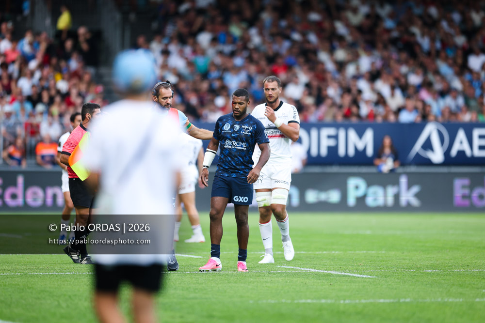Cheikh Tiberghien, lors du match amical entre l'Aviron bayonnais et le Stade toulousain, le 28 août 2026 au stade Jean Dauger de Bayonne, France (Photo Pablo ORDAS)