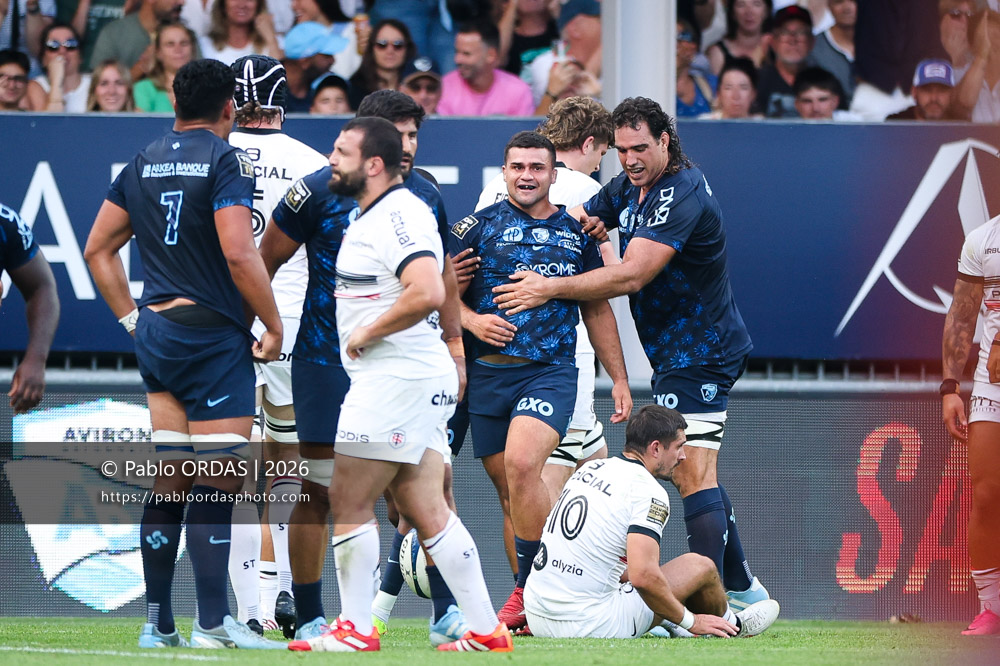 Guillaume Cramont, lors du match amical entre l'Aviron bayonnais et le Stade toulousain, le 28 août 2026 au stade Jean Dauger de Bayonne, France (Photo Pablo ORDAS)