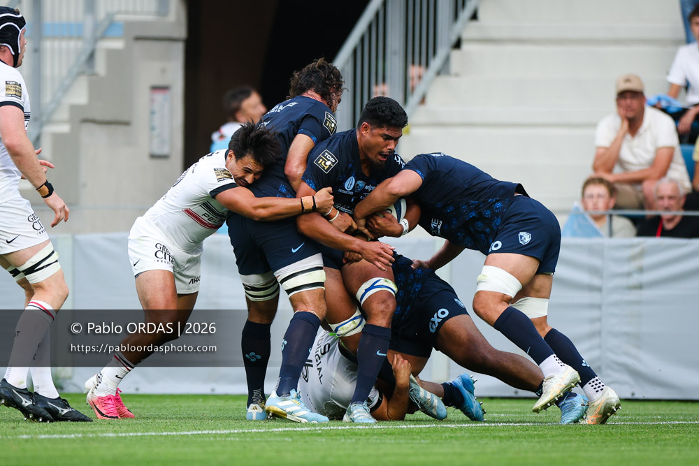 Matthieu Uhila, lors du match amical entre l'Aviron bayonnais et le Stade toulousain, le 28 août 2026 au stade Jean Dauger de Bayonne, France (Photo Pablo ORDAS)