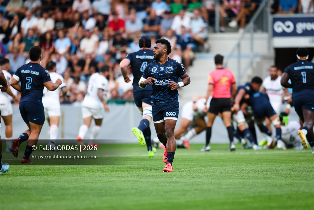 Sireli Maqala, lors du match amical entre l'Aviron bayonnais et le Stade toulousain, le 28 août 2026 au stade Jean Dauger de Bayonne, France (Photo Pablo ORDAS)