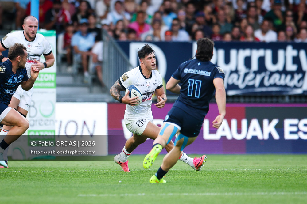 Tommaso Menoncello, lors du match amical entre l'Aviron bayonnais et le Stade toulousain, le 28 août 2026 au stade Jean Dauger de Bayonne, France (Photo Pablo ORDAS)