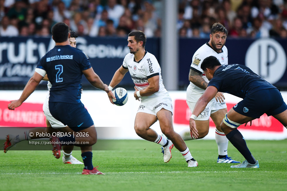 Thomas Ramos, lors du match amical entre l'Aviron bayonnais et le Stade toulousain, le 28 août 2026 au stade Jean Dauger de Bayonne, France (Photo Pablo ORDAS)