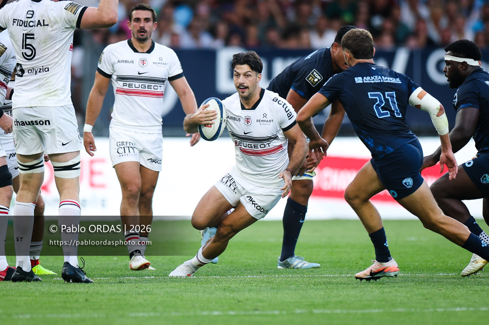 Matias Remue, lors du match amical entre l'Aviron bayonnais et le Stade toulousain, le 28 août 2026 au stade Jean Dauger de Bayonne, France (Photo Pablo ORDAS)