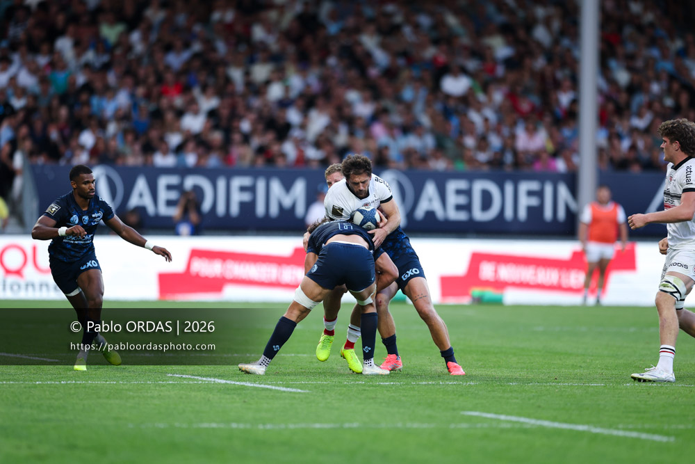 Pierre Louis Barassi, lors du match amical entre l'Aviron bayonnais et le Stade toulousain, le 28 août 2026 au stade Jean Dauger de Bayonne, France (Photo Pablo ORDAS)