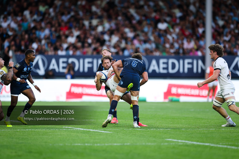 Pierre Louis Barassi, lors du match amical entre l'Aviron bayonnais et le Stade toulousain, le 28 août 2026 au stade Jean Dauger de Bayonne, France (Photo Pablo ORDAS)