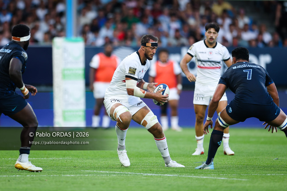 Alexandre Roumat, lors du match amical entre l'Aviron bayonnais et le Stade toulousain, le 28 août 2026 au stade Jean Dauger de Bayonne, France (Photo Pablo ORDAS)