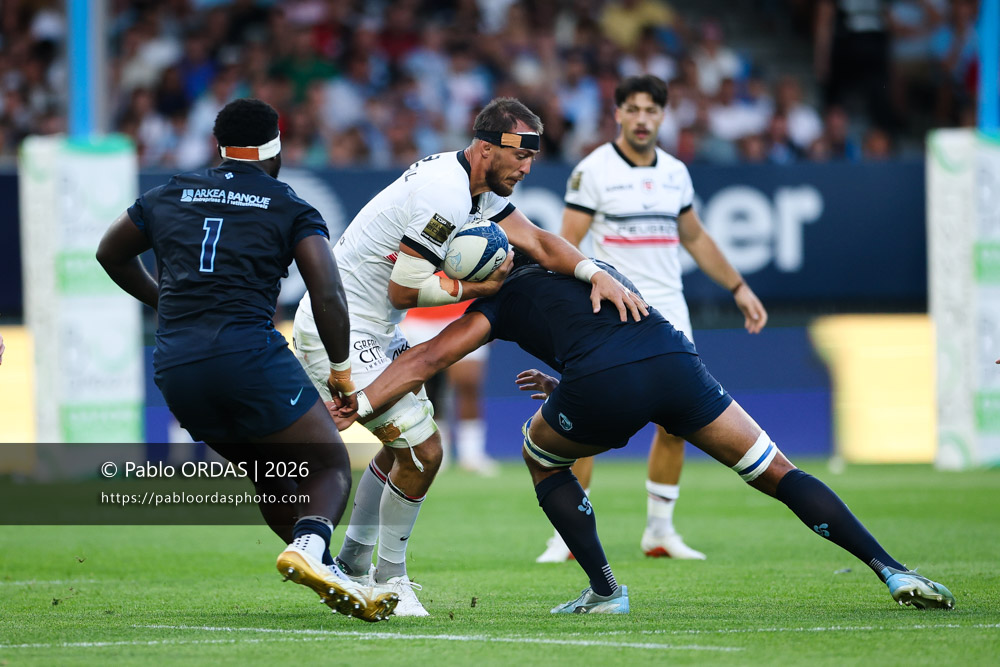 Alexandre Roumat, lors du match amical entre l'Aviron bayonnais et le Stade toulousain, le 28 août 2026 au stade Jean Dauger de Bayonne, France (Photo Pablo ORDAS)