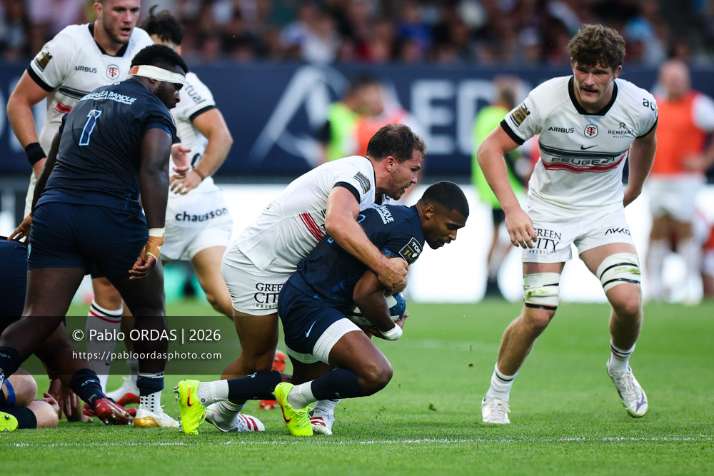 Léo Coly, lors du match amical entre l'Aviron bayonnais et le Stade toulousain, le 28 août 2026 au stade Jean Dauger de Bayonne, France (Photo Pablo ORDAS)