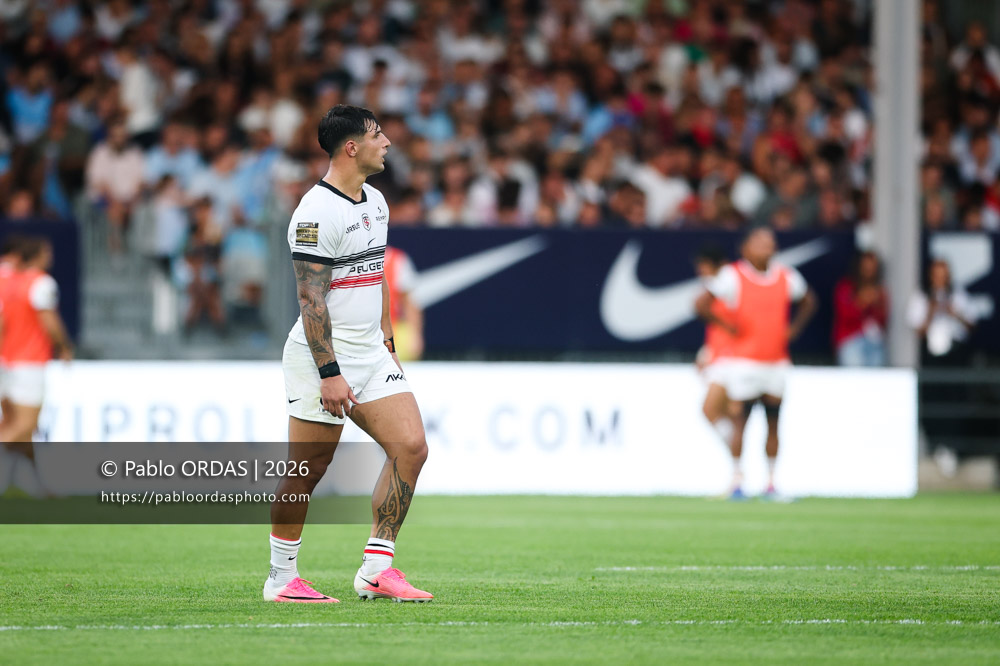 Tommaso Menoncello, lors du match amical entre l'Aviron bayonnais et le Stade toulousain, le 28 août 2026 au stade Jean Dauger de Bayonne, France (Photo Pablo ORDAS)
