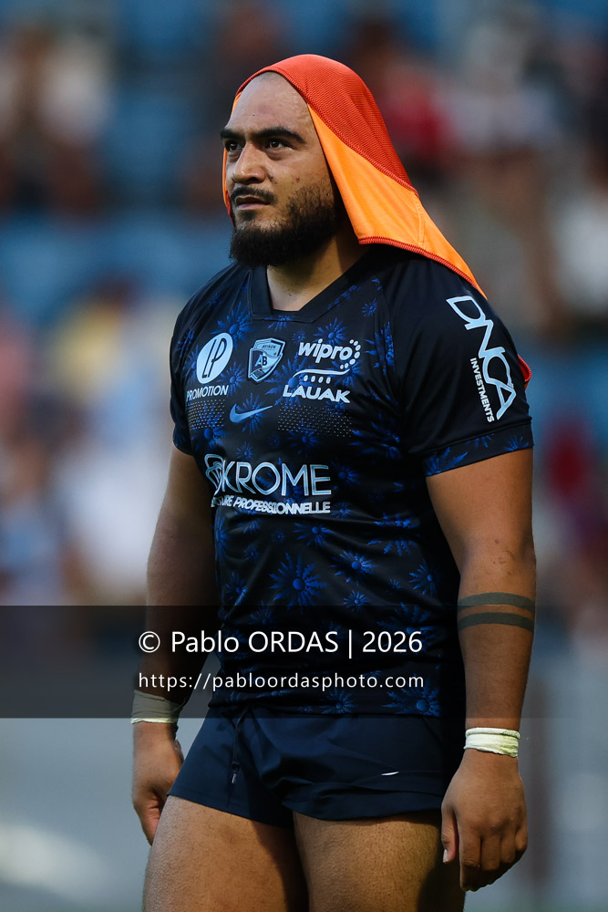 Emerick Setiano, lors du match amical entre l'Aviron bayonnais et le Stade toulousain, le 28 août 2026 au stade Jean Dauger de Bayonne, France (Photo Pablo ORDAS)