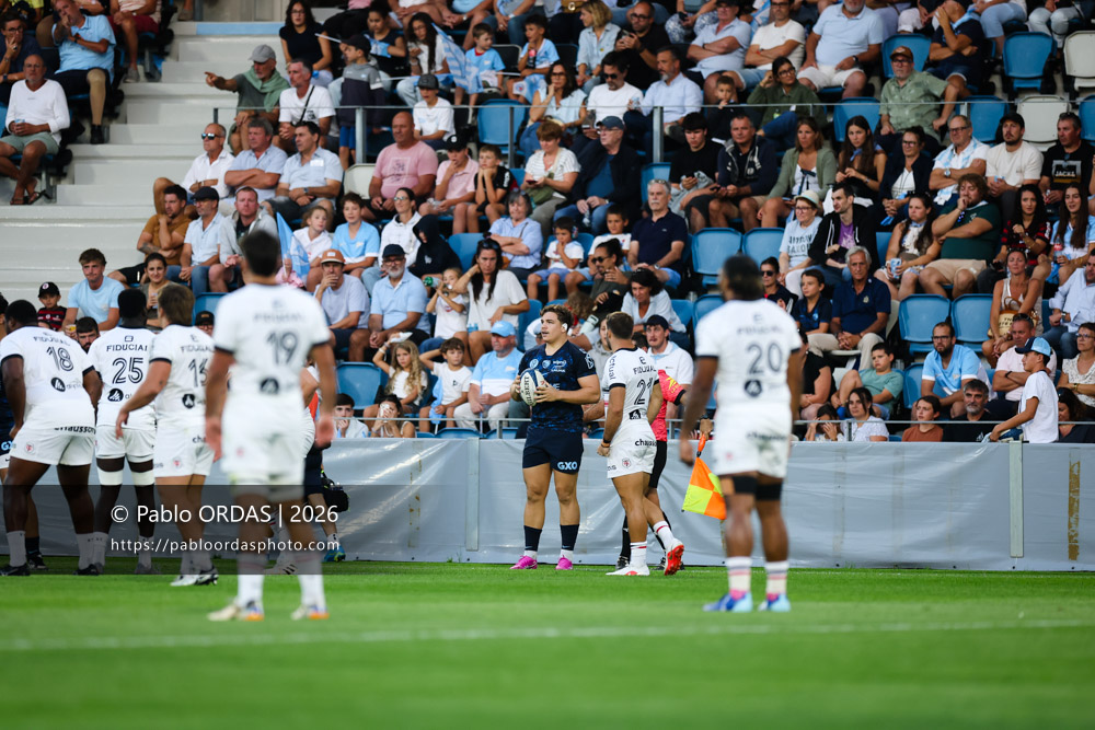 Lucas Martin, lors du match amical entre l'Aviron bayonnais et le Stade toulousain, le 28 août 2026 au stade Jean Dauger de Bayonne, France (Photo Pablo ORDAS)