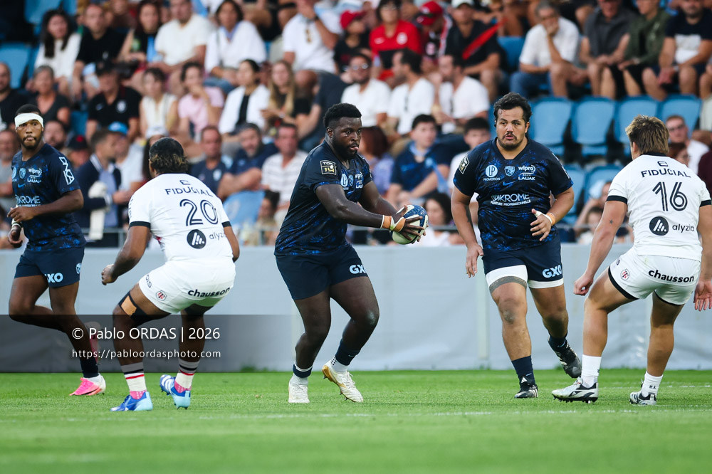 Andy Bordelai, lors du match amical entre l'Aviron bayonnais et le Stade toulousain, le 28 août 2026 au stade Jean Dauger de Bayonne, France (Photo Pablo ORDAS)