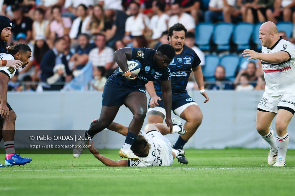 Andy Bordelai, lors du match amical entre l'Aviron bayonnais et le Stade toulousain, le 28 août 2026 au stade Jean Dauger de Bayonne, France (Photo Pablo ORDAS)