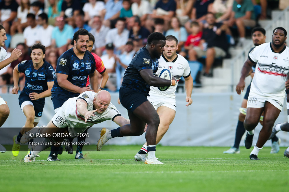 Andy Bordelai, lors du match amical entre l'Aviron bayonnais et le Stade toulousain, le 28 août 2026 au stade Jean Dauger de Bayonne, France (Photo Pablo ORDAS)